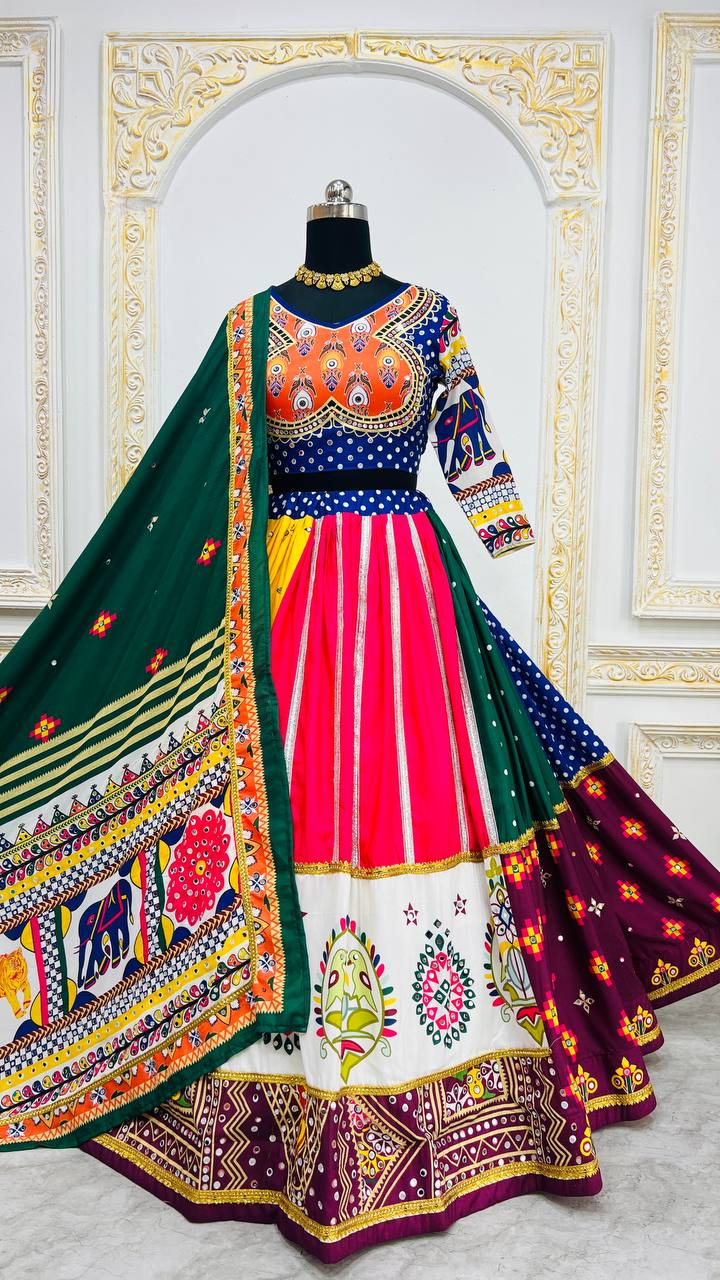Multi-Color Colorblock & Elephant Patchwork Designer Chaniya Choli Set
