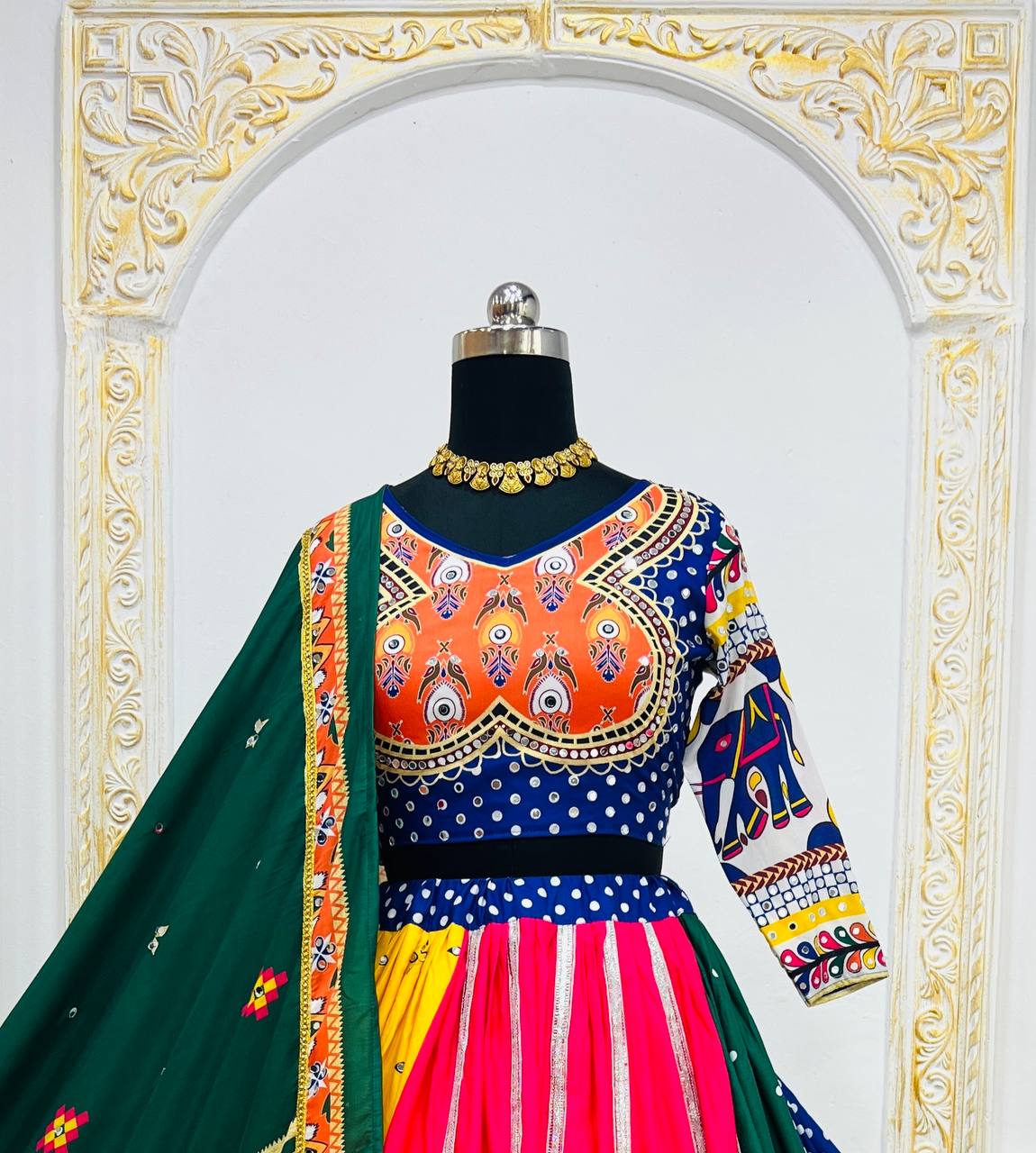 Multi-Color Colorblock & Elephant Patchwork Designer Chaniya Choli Set