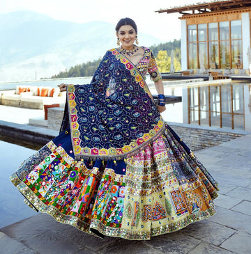 Royal Blue Traditional Patchwork & Kutchi Mirror Work Designer Chaniya Choli Set