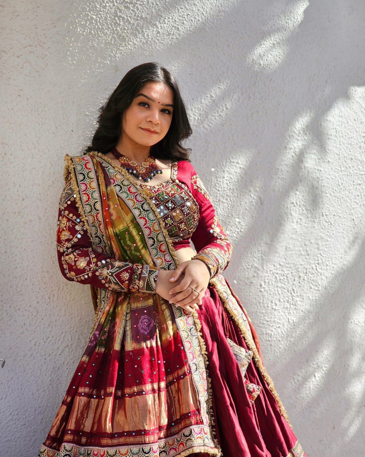 Maroon Traditional Patchwork & Mirror Work Designer Chaniya Choli Set (Navratri / Wedding Ethnic Wear)