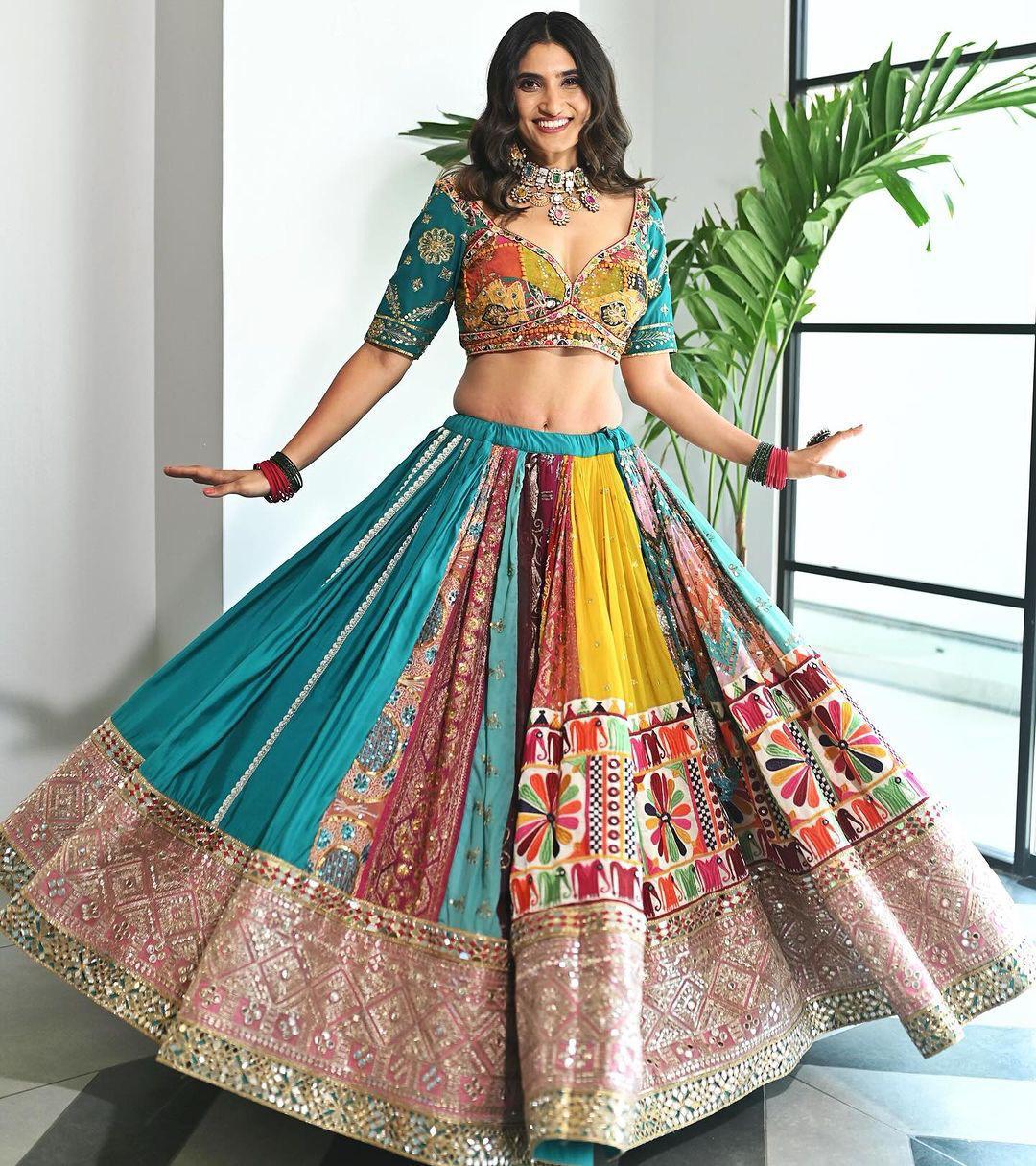Teal & Multi-Color Patchwork Designer Chaniya Choli Set with Gota Patti Border