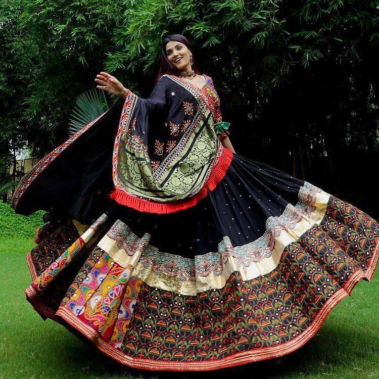 Black Traditional Patchwork & Mirror Work Designer Chaniya Choli Set