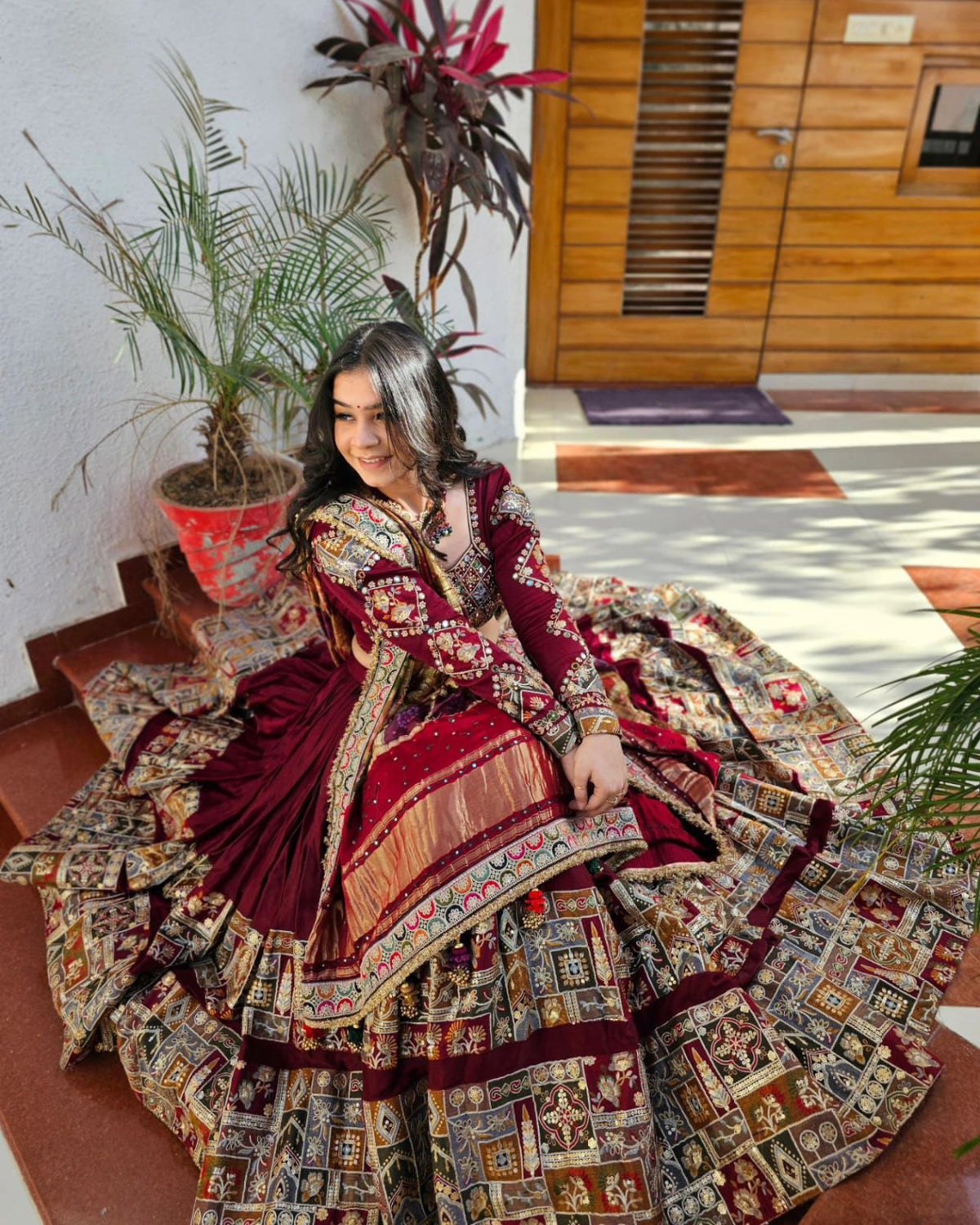 Maroon Traditional Patchwork & Mirror Work Designer Chaniya Choli Set (Navratri / Wedding Ethnic Wear)