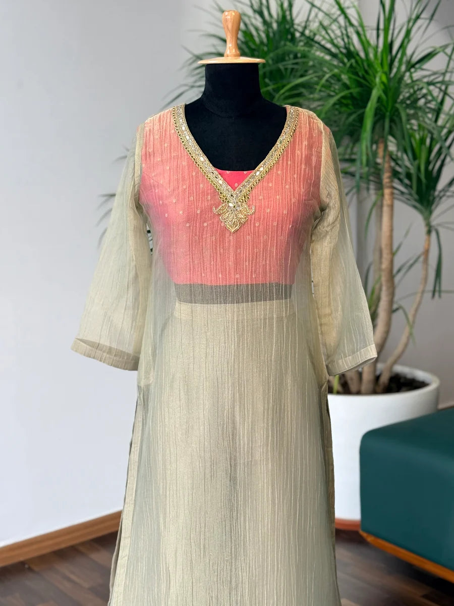 Ivory & Peach Sharara color Bids Sequence Embroidery work Sharara set