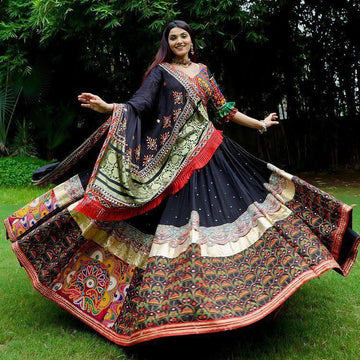 Black Traditional Patchwork & Mirror Work Designer Chaniya Choli Set