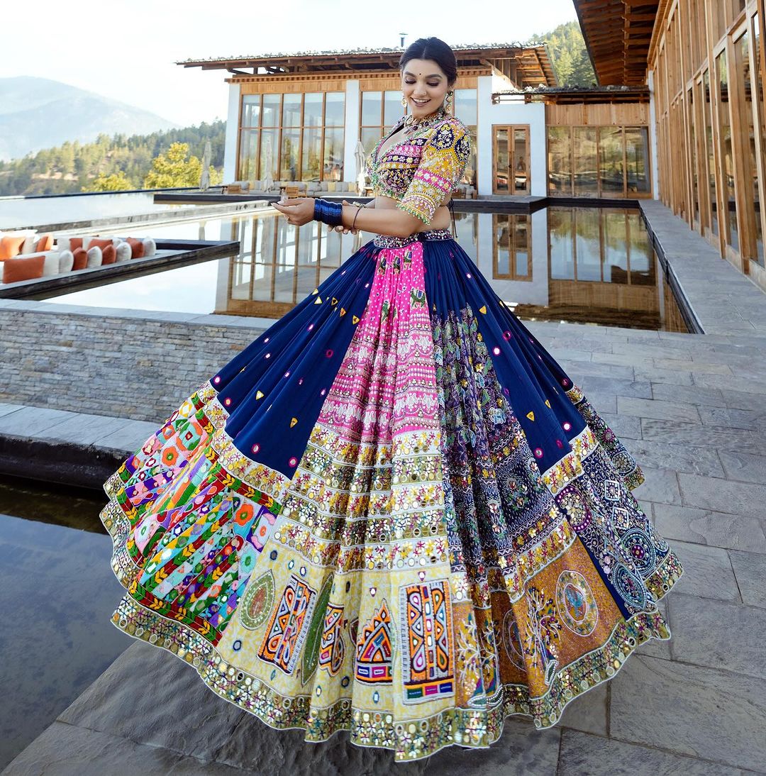 Royal Blue Traditional Patchwork & Kutchi Mirror Work Designer Chaniya Choli Set