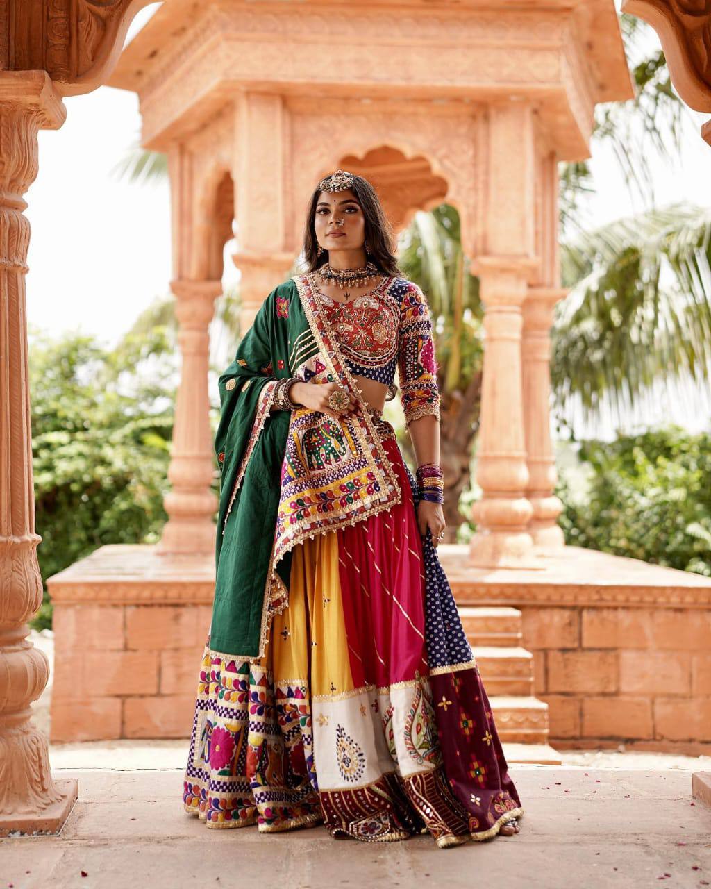 Multi-Color Colorblock & Elephant Patchwork Designer Chaniya Choli Set