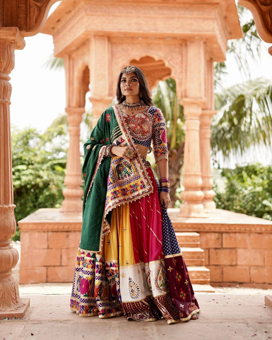 Multi-Color Colorblock & Elephant Patchwork Designer Chaniya Choli Set