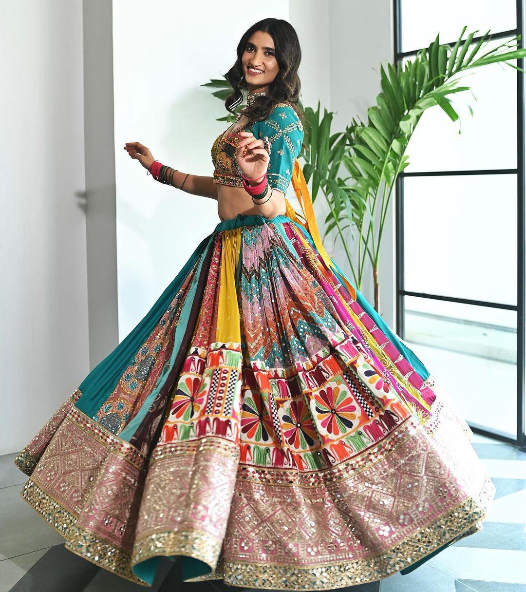 Teal & Multi-Color Patchwork Designer Chaniya Choli Set with Gota Patti Border
