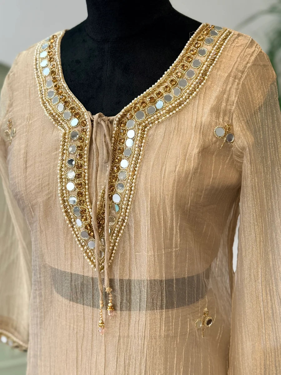 Dusty Champagne Gold Handwork Necklace Sharara set