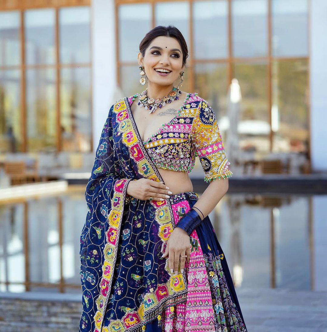 Royal Blue Traditional Patchwork & Kutchi Mirror Work Designer Chaniya Choli Set