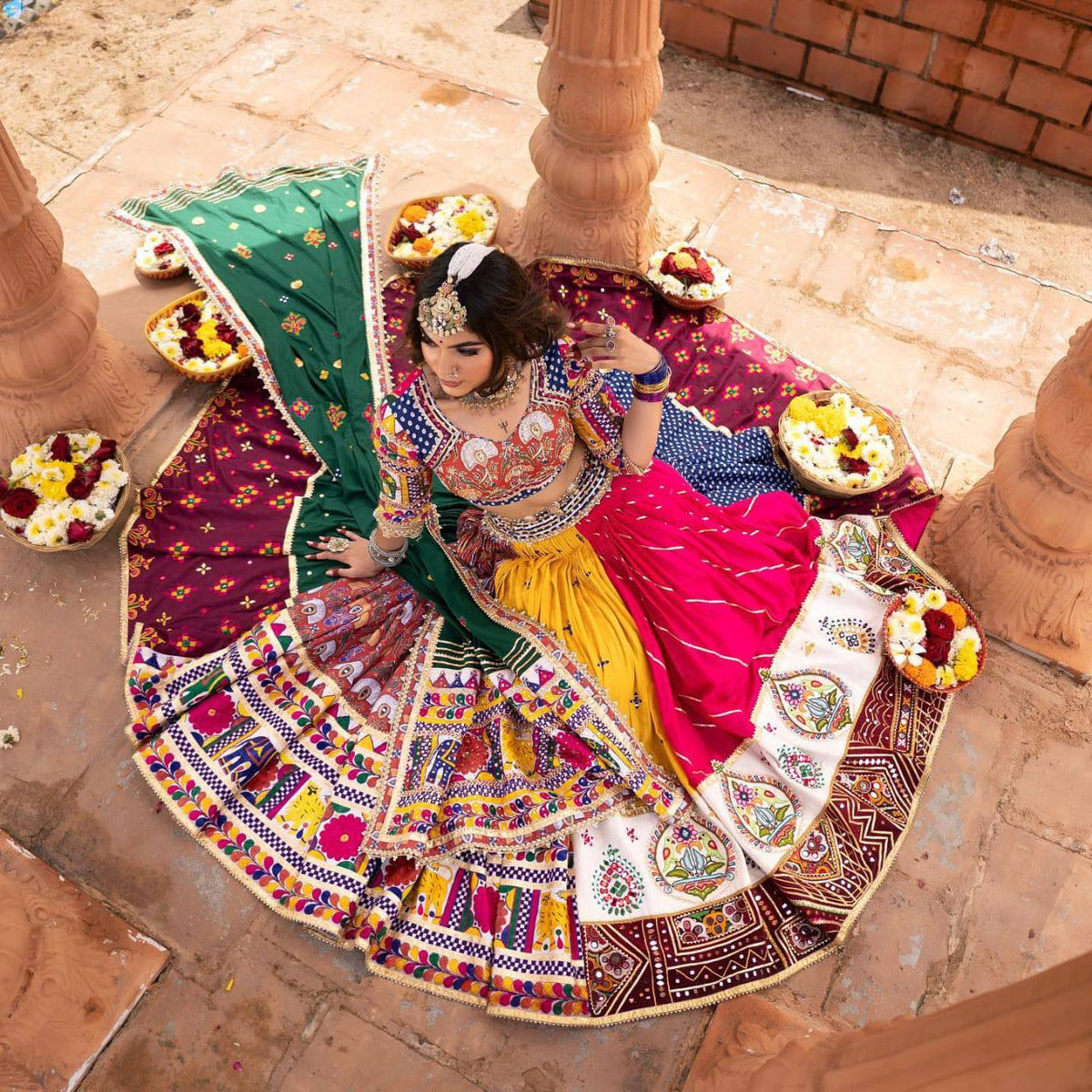 Multi-Color Colorblock & Elephant Patchwork Designer Chaniya Choli Set