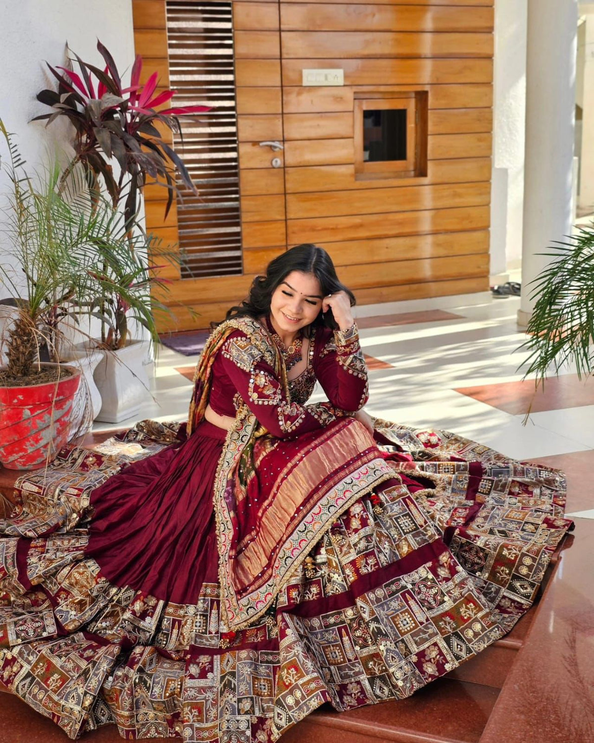 Maroon Traditional Patchwork & Mirror Work Designer Chaniya Choli Set (Navratri / Wedding Ethnic Wear)