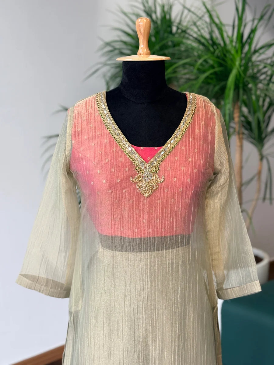 Ivory & Peach Sharara color Bids Sequence Embroidery work Sharara set