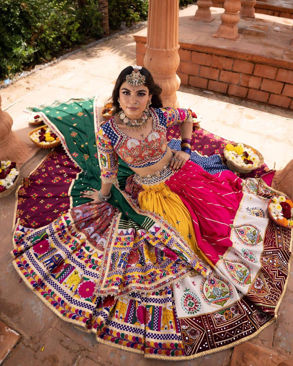 Multi-Color Colorblock & Elephant Patchwork Designer Chaniya Choli Set