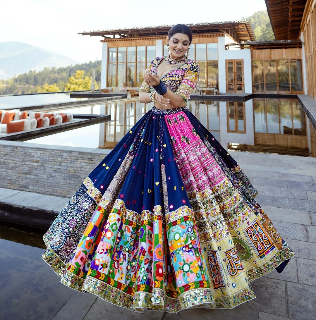 Royal Blue Traditional Patchwork & Kutchi Mirror Work Designer Chaniya Choli Set