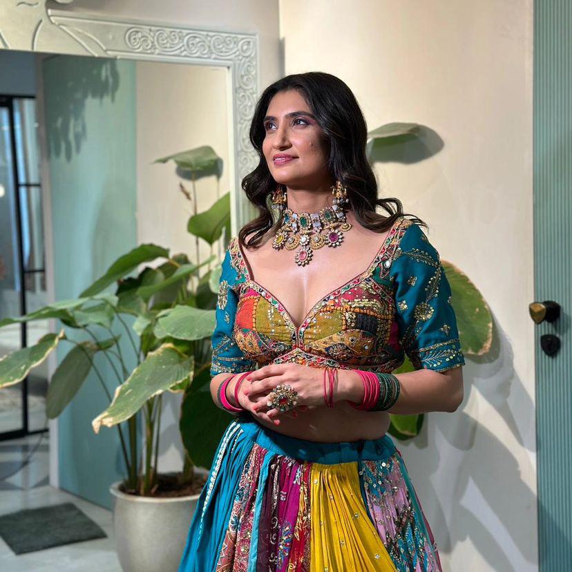 Teal & Multi-Color Patchwork Designer Chaniya Choli Set with Gota Patti Border