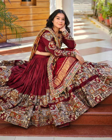 Maroon Traditional Patchwork & Mirror Work Designer Chaniya Choli Set (Navratri / Wedding Ethnic Wear)