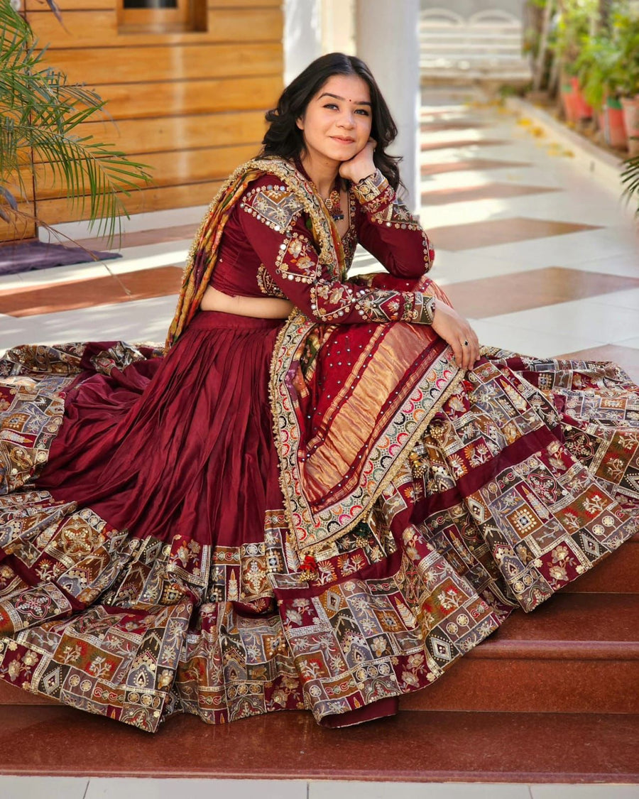 Maroon Traditional Patchwork & Mirror Work Designer Chaniya Choli Set (Navratri / Wedding Ethnic Wear)