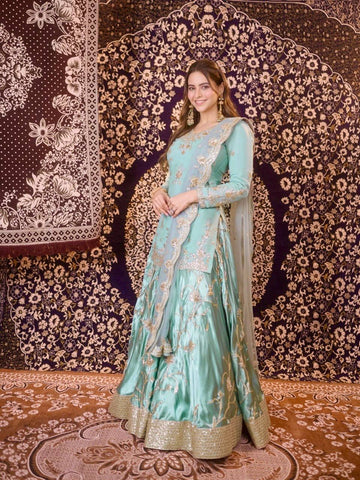 Sea Green Salwar Kameez - Party Wear Suit with Sequin Work