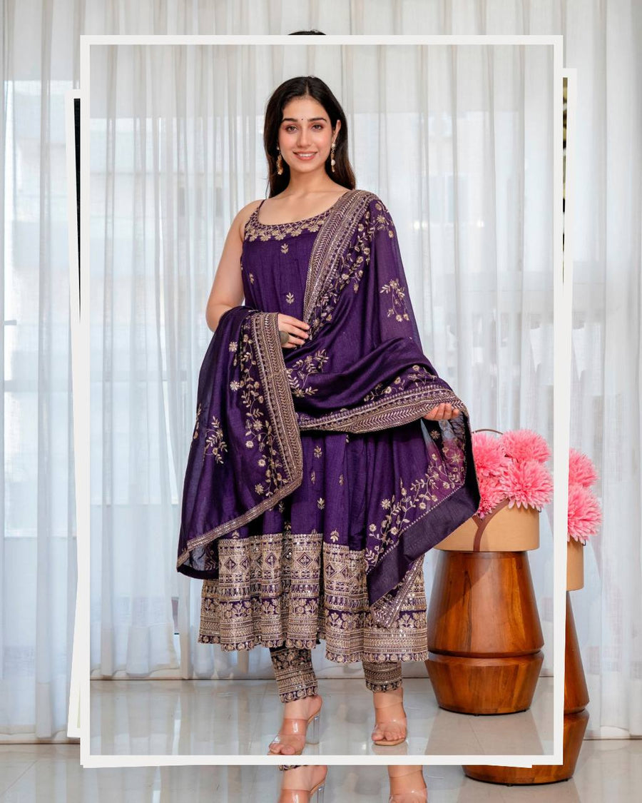 Vichitra Silk Anarkali Salwar Suit Party Wear for Women