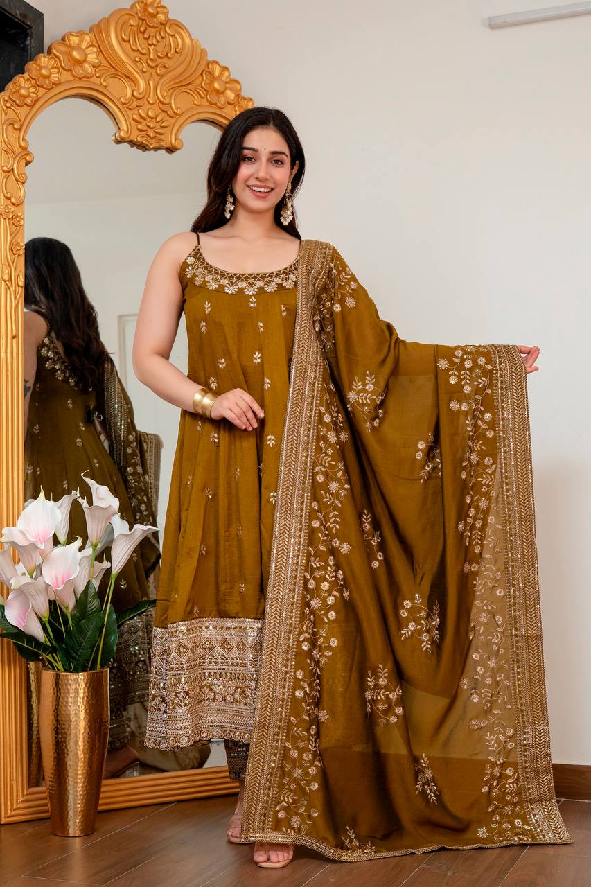 Vichitra Silk Anarkali Salwar Suit Party Wear for Women