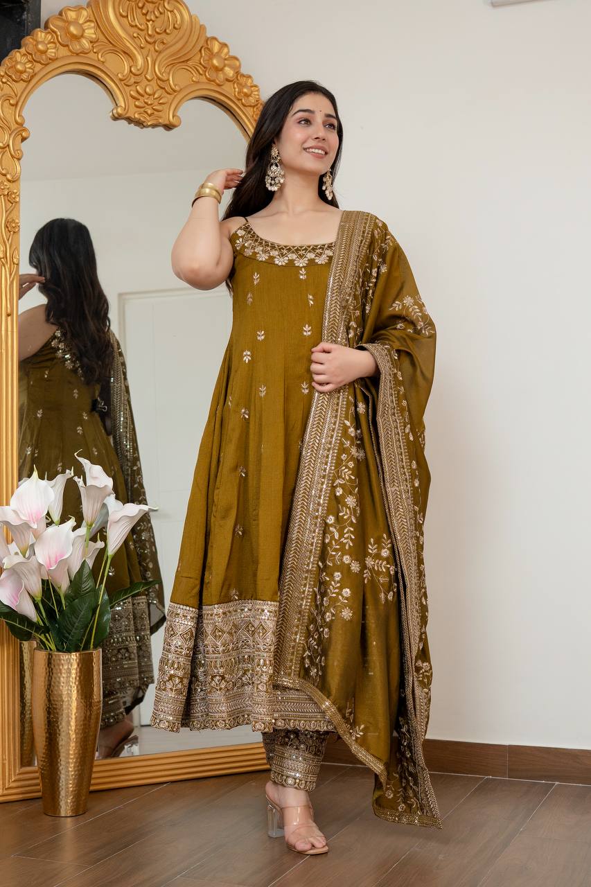 Vichitra Silk Anarkali Salwar Suit Party Wear for Women