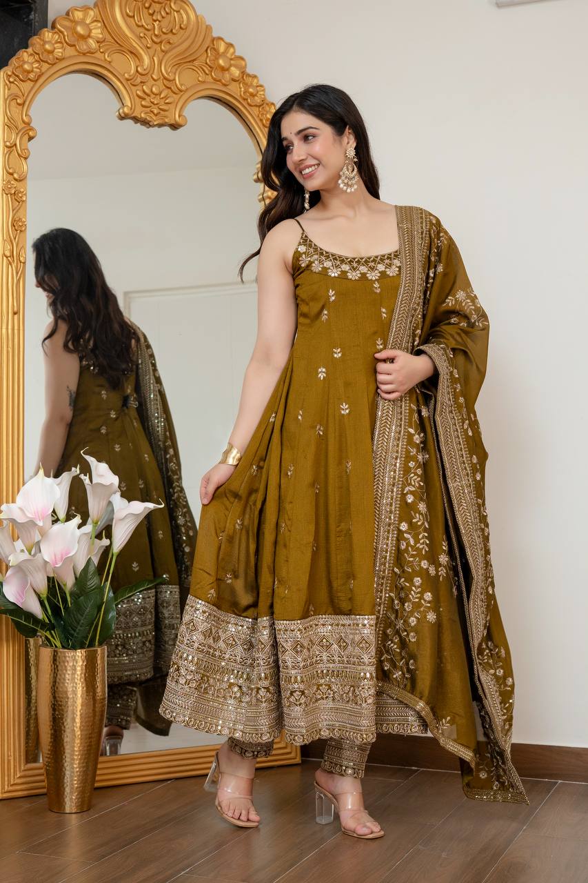 Vichitra Silk Anarkali Salwar Suit Party Wear for Women
