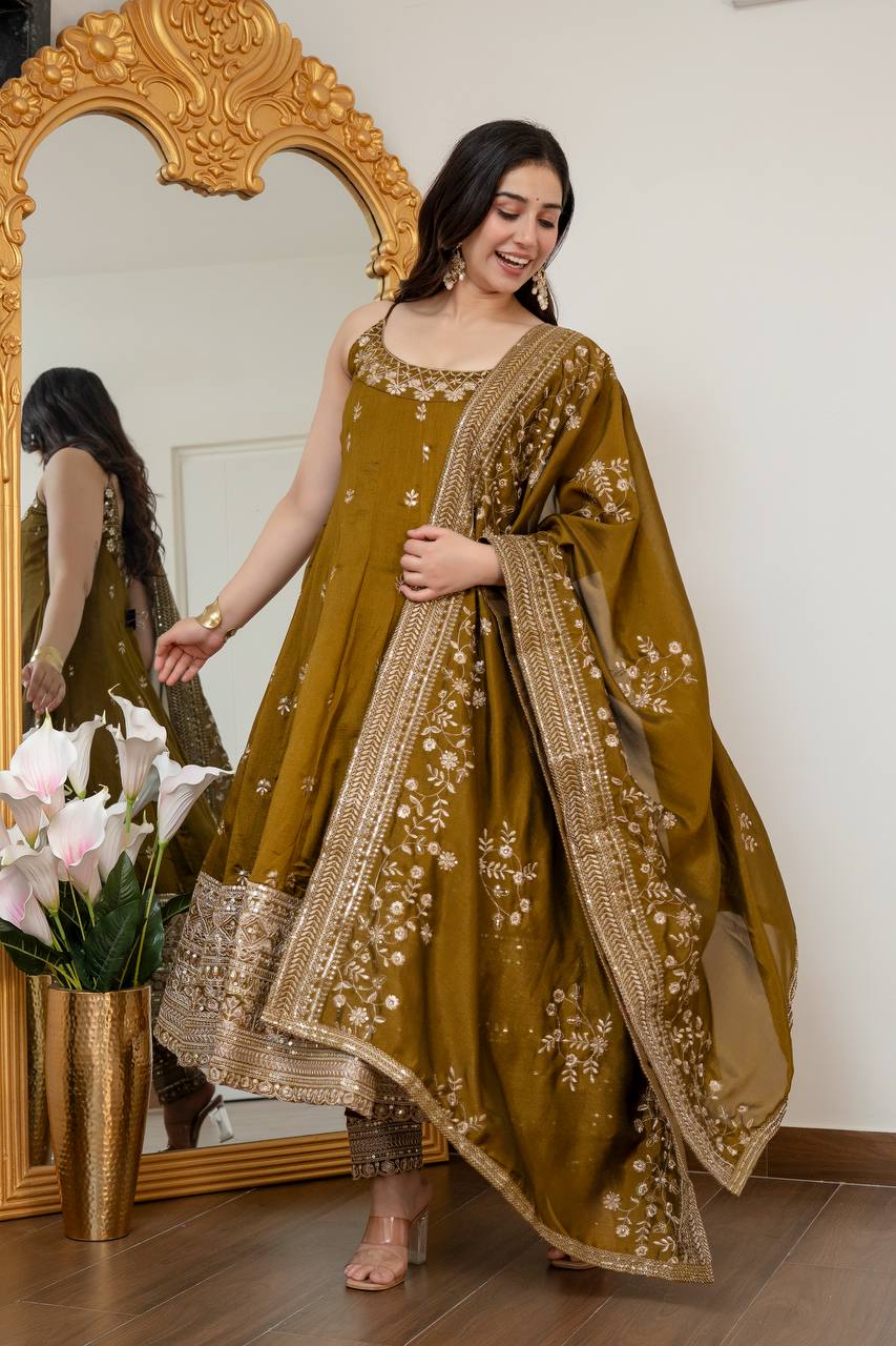 Vichitra Silk Anarkali Salwar Suit Party Wear for Women