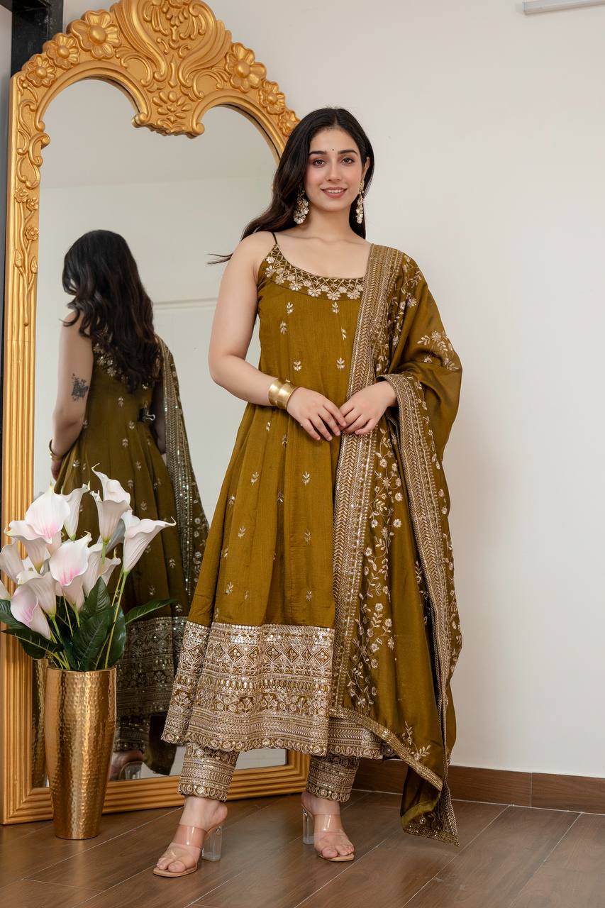 Vichitra Silk Anarkali Salwar Suit Party Wear for Women