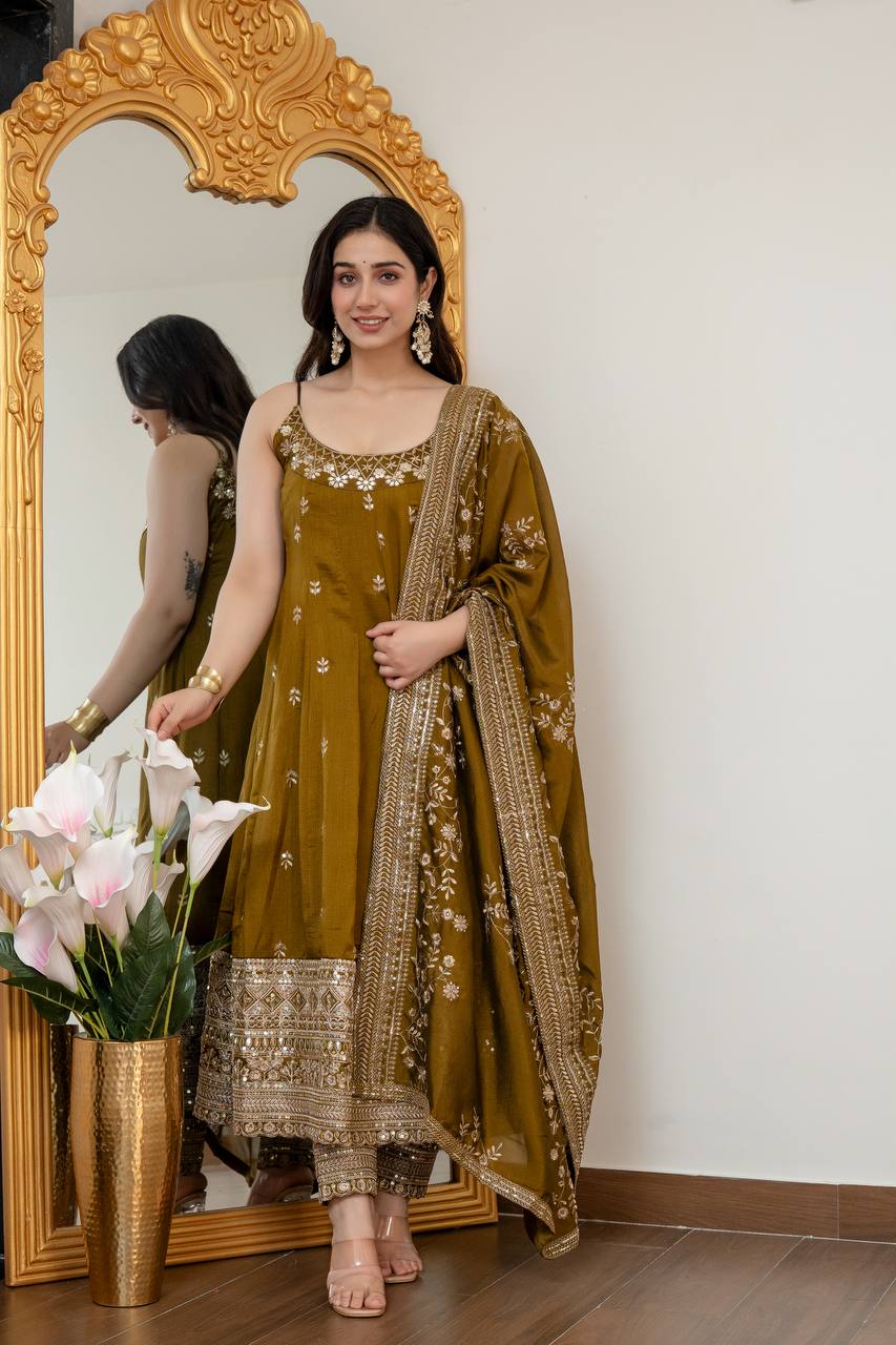 Vichitra Silk Anarkali Salwar Suit Party Wear for Women