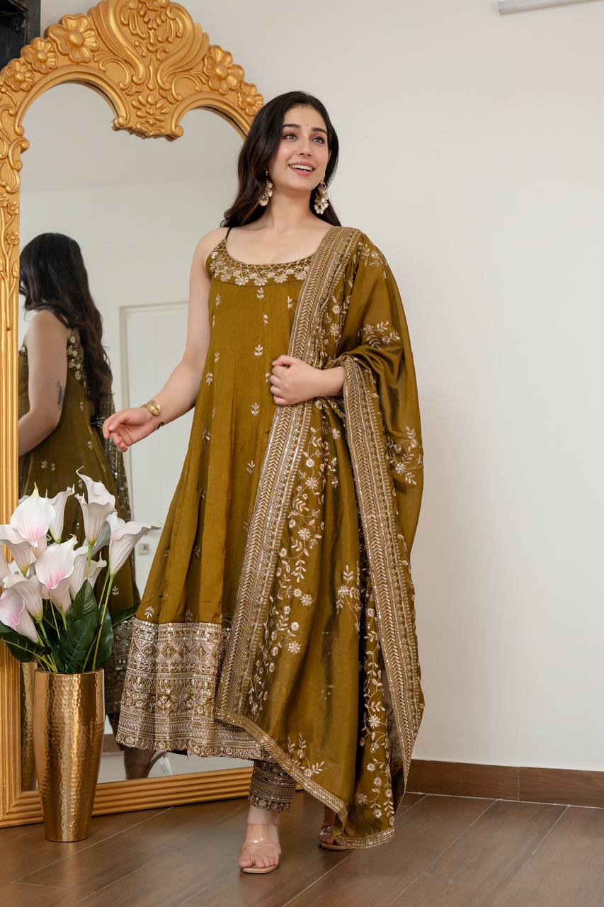 Vichitra Silk Anarkali Salwar Suit Party Wear for Women
