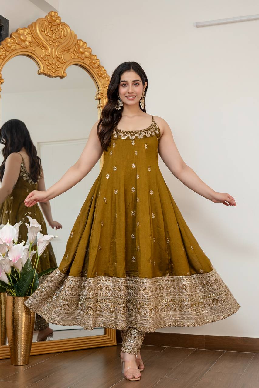Vichitra Silk Anarkali Salwar Suit Party Wear for Women