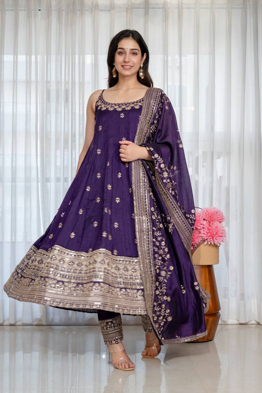 Vichitra Silk Anarkali Salwar Suit Party Wear for Women