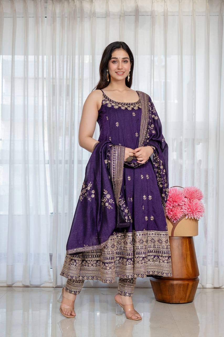 Vichitra Silk Anarkali Salwar Suit Party Wear for Women