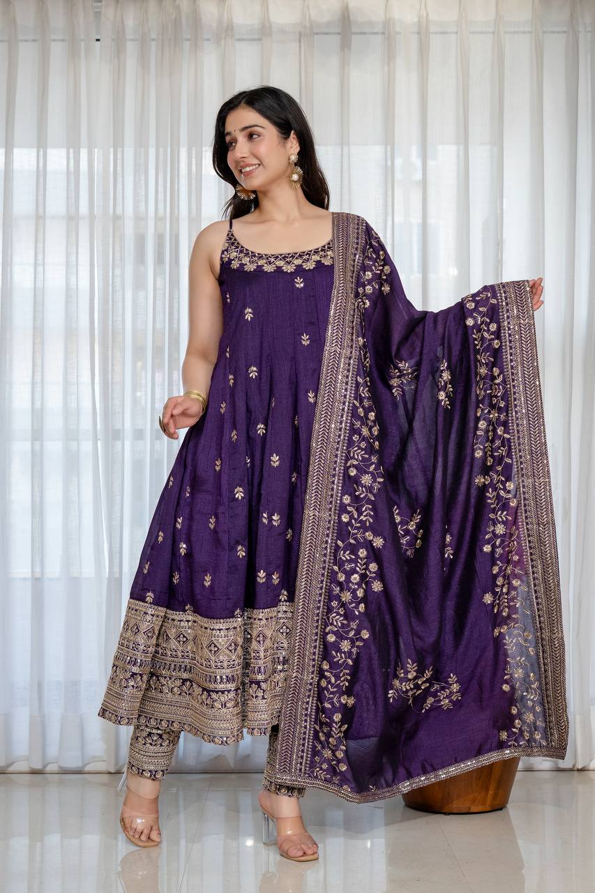 Vichitra Silk Anarkali Salwar Suit Party Wear for Women