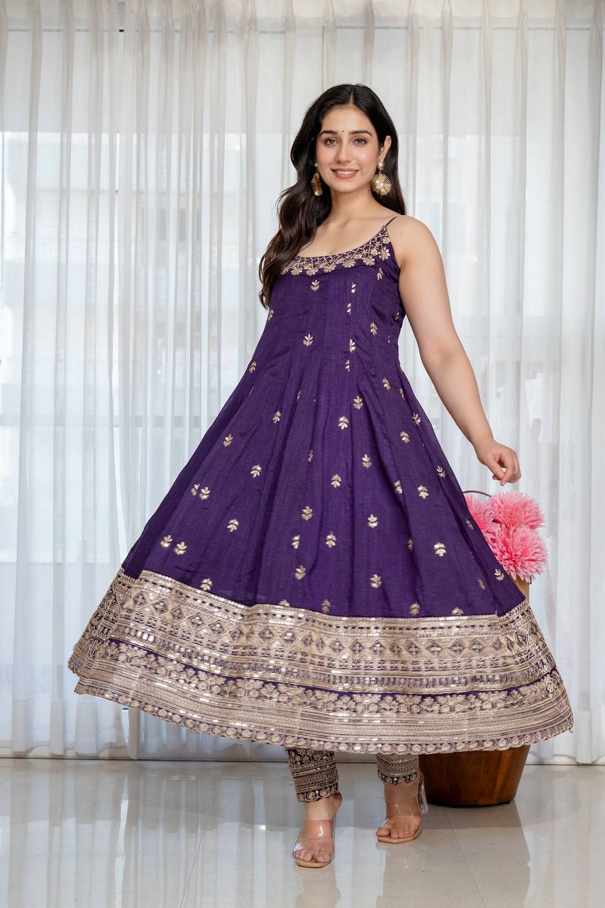 Vichitra Silk Anarkali Salwar Suit Party Wear for Women