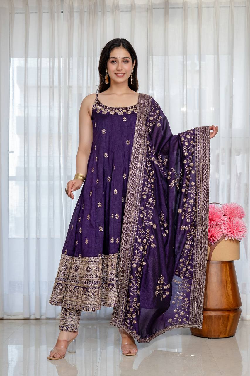 Vichitra Silk Anarkali Salwar Suit Party Wear for Women