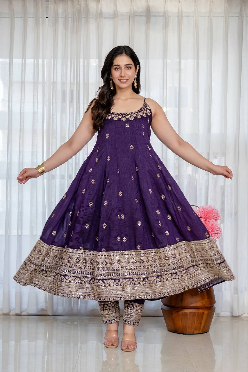 Vichitra Silk Anarkali Salwar Suit Party Wear for Women