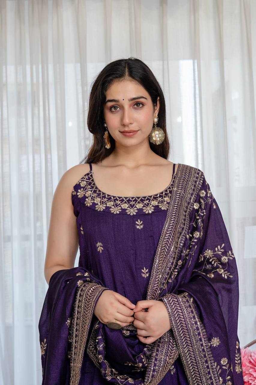 Vichitra Silk Anarkali Salwar Suit Party Wear for Women
