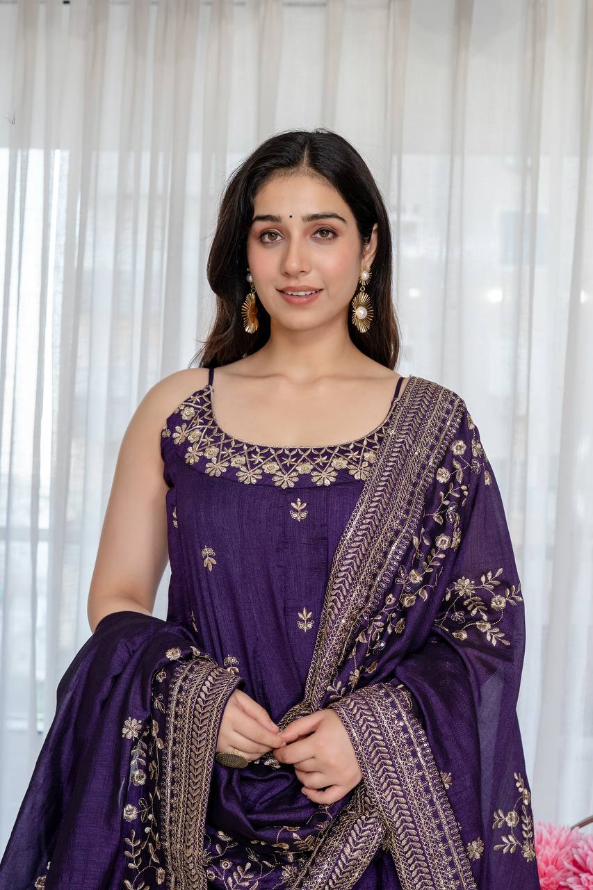Vichitra Silk Anarkali Salwar Suit Party Wear for Women
