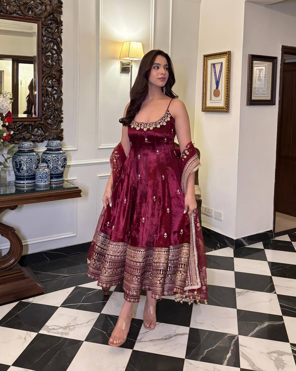 Vichitra Silk Anarkali Salwar Suit Party Wear for Women