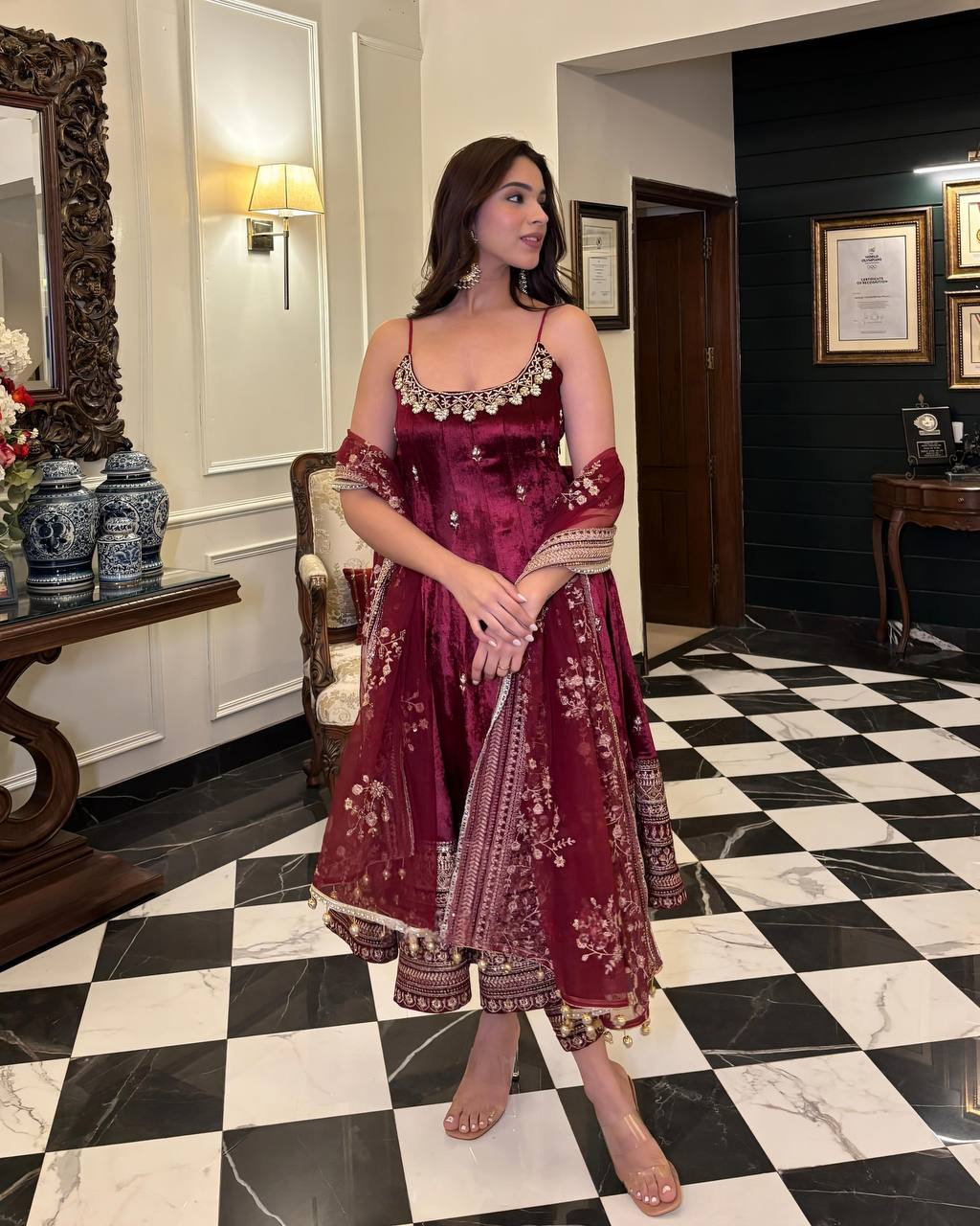 Vichitra Silk Anarkali Salwar Suit Party Wear for Women