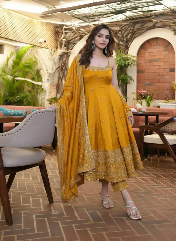 Vichitra Silk Anarkali Salwar Suit Party Wear for Women
