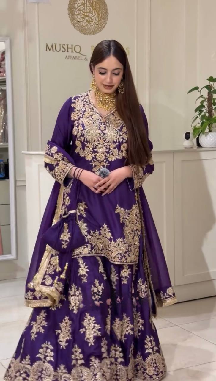 Premium Pakistani Embroidered Sharara Suit - 3 Piece Set