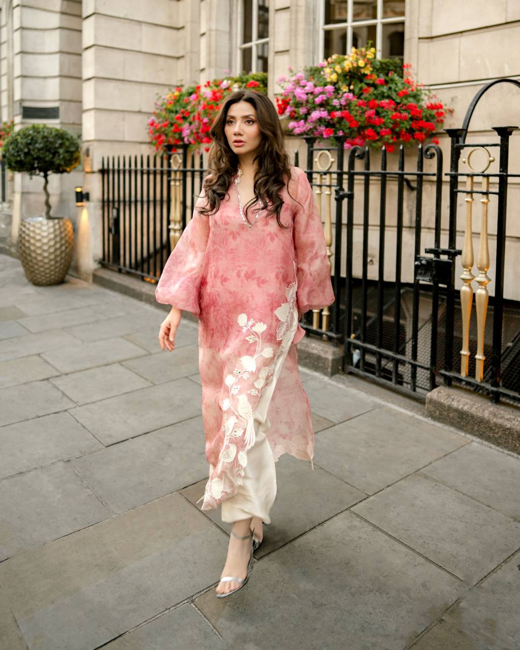 Pakistani Suit Party Wear Set with Organza Shrug and Cutwork