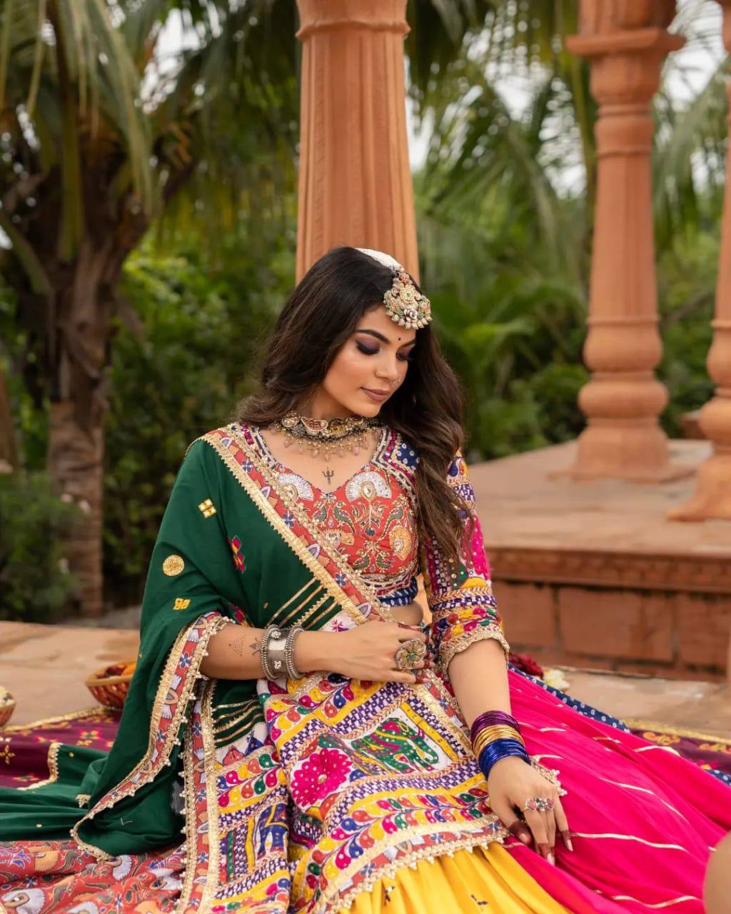 Multi-Color Colorblock & Elephant Patchwork Designer Chaniya Choli Set