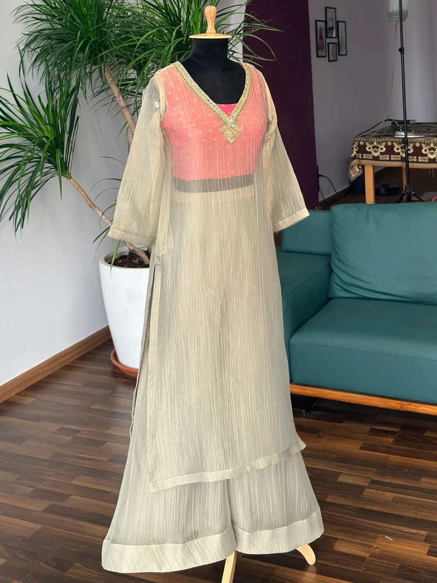 Ivory & Peach Sharara color Bids Sequence Embroidery work Sharara set