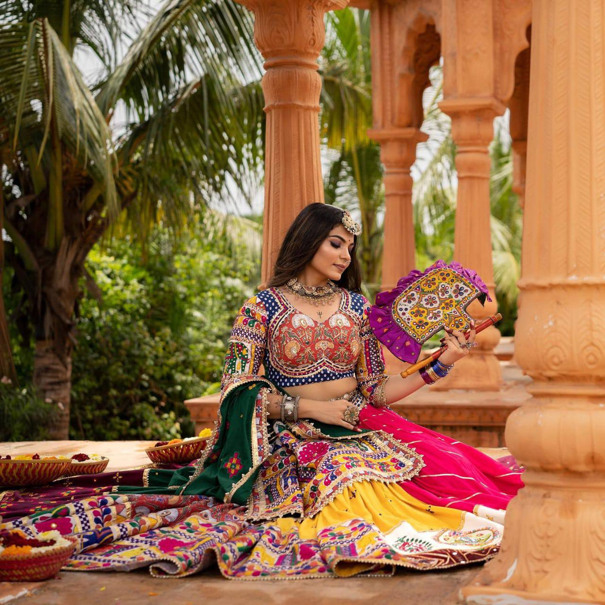 Multi-Color Colorblock & Elephant Patchwork Designer Chaniya Choli Set