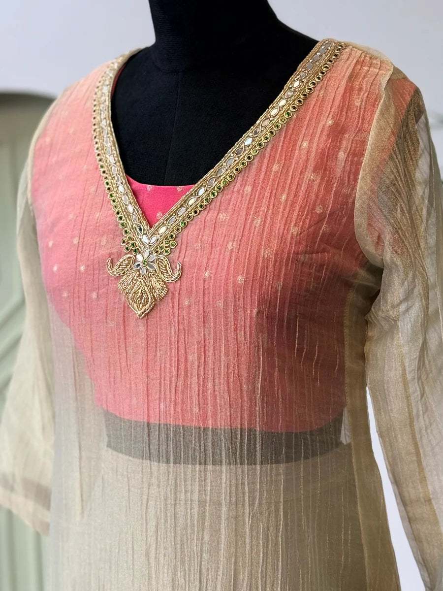Ivory & Peach Sharara color Bids Sequence Embroidery work Sharara set